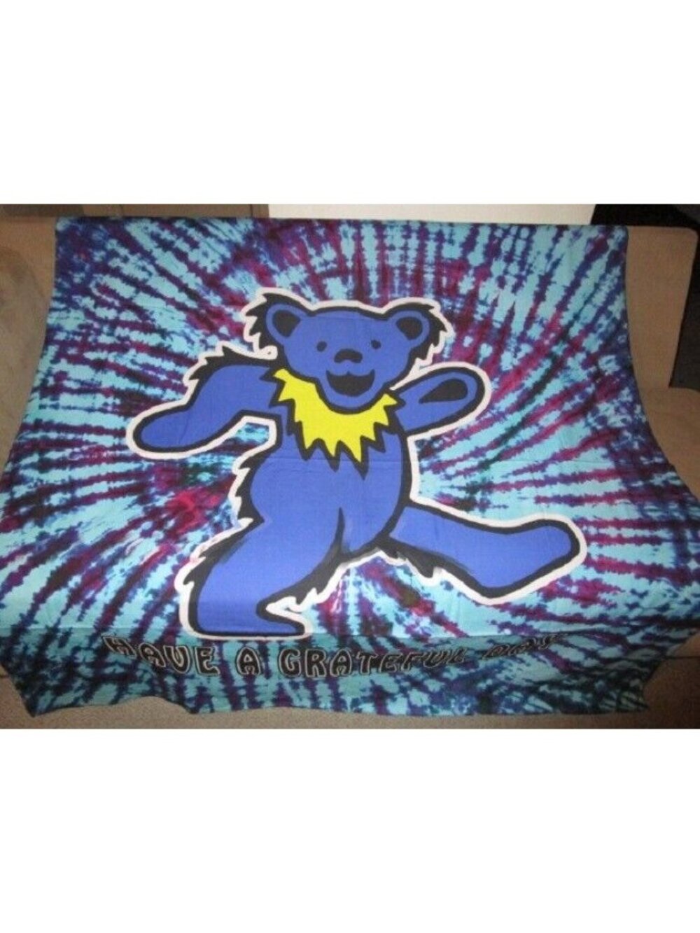 New Blue Purple Have a Grateful Day Dead Gift Tapestry Tie Dye Dancing Bear NIP